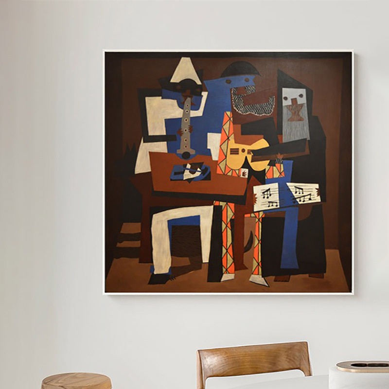 三位音乐家 毕加索超现实主义装饰画抽象人物卧室挂画钢琴房画