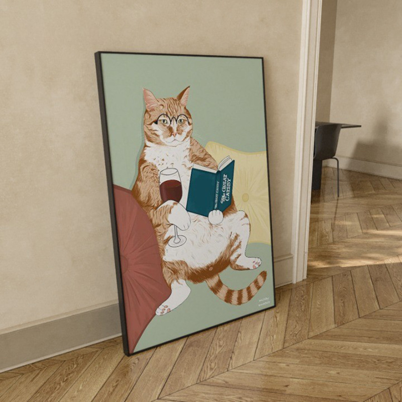 慵懒温馨动物猫咪可爱艺术小众现代客厅沙发背景墙装饰画壁画挂画图片