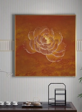 荷花装饰画新中式橙色禅意古典中国风客厅入户玄关壁画茶室挂画