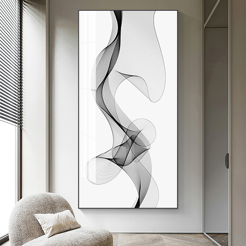 现代几何黑白线条卧室装饰画抽象极简客厅餐厅挂画玄关过道正对门图片