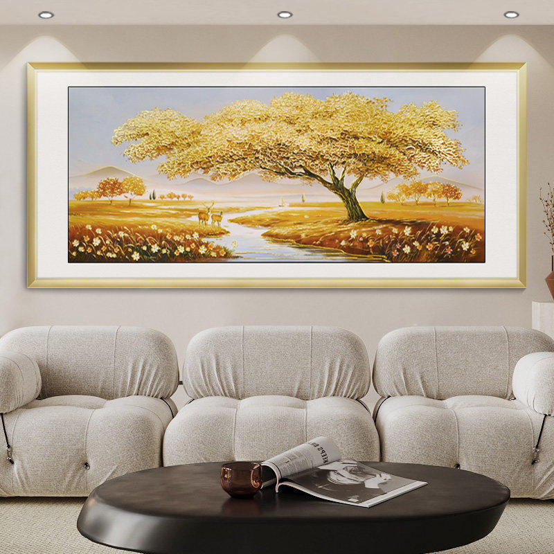 立体浮雕黄金发财树客厅装饰画沙发背景墙挂画高档大气餐厅风景画