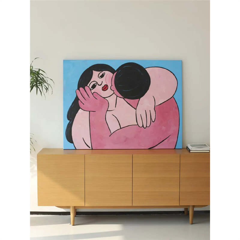 《你挤到我的肉了》卡通趣味客厅装饰画卧室壁画沙发背景墙挂画