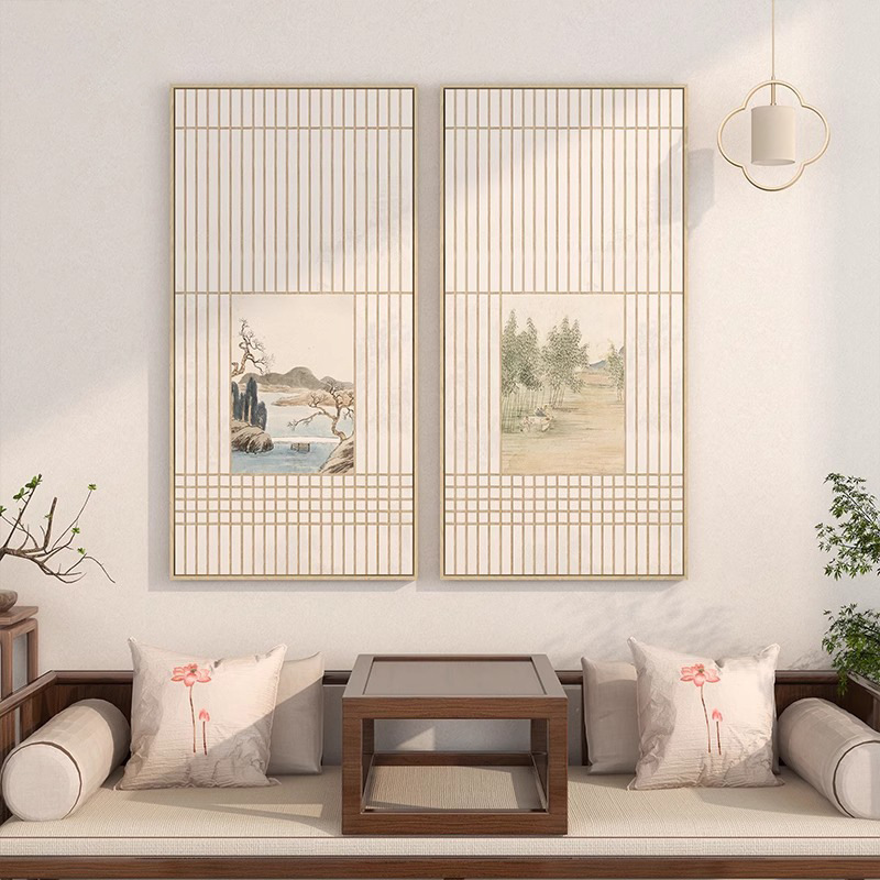 新中式禅意客厅装饰画日式原木风挂画玄关走廊尽头茶室书房壁画图片