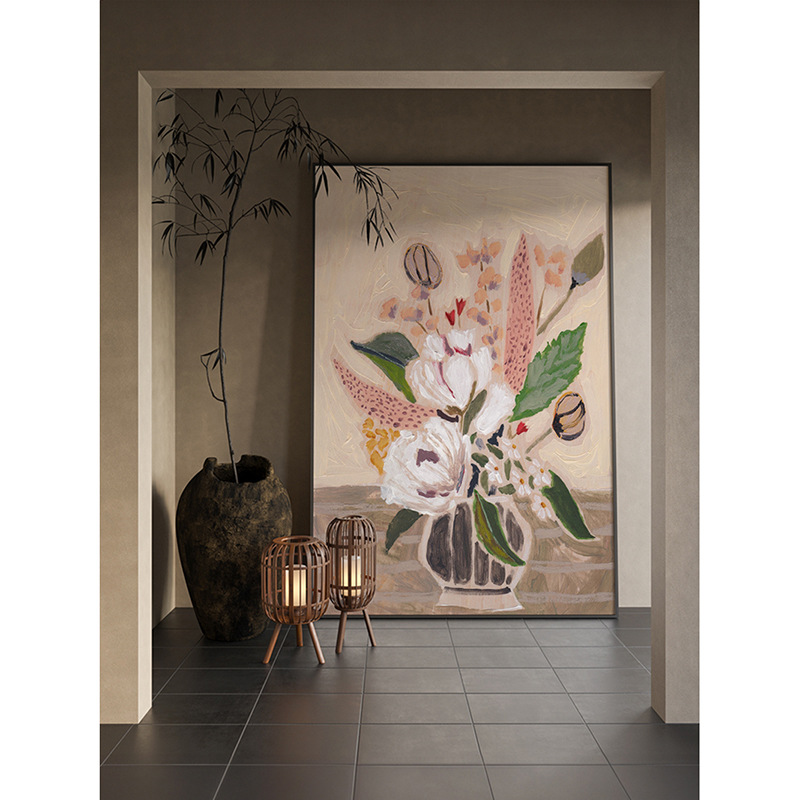 现代客厅餐厅玄关装饰画黄色植物抽象样板间卧室床头壁画竖版挂画图片