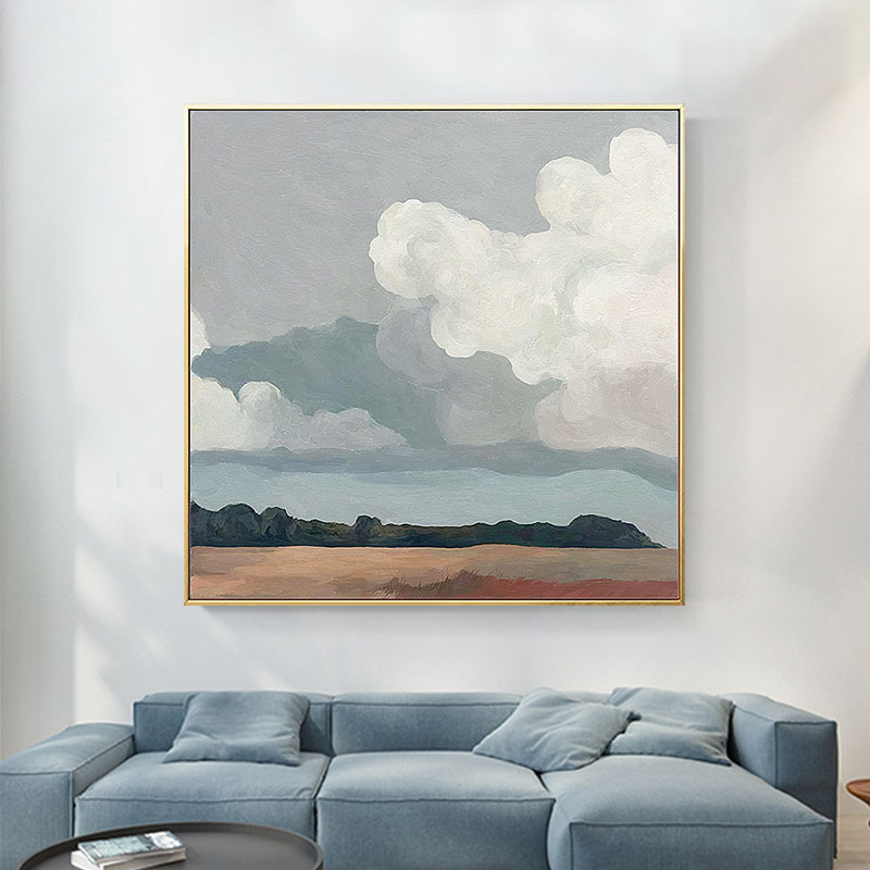 云本无心北欧风格客厅装饰画玄关背景墙正方形挂画样板间风景壁画图片