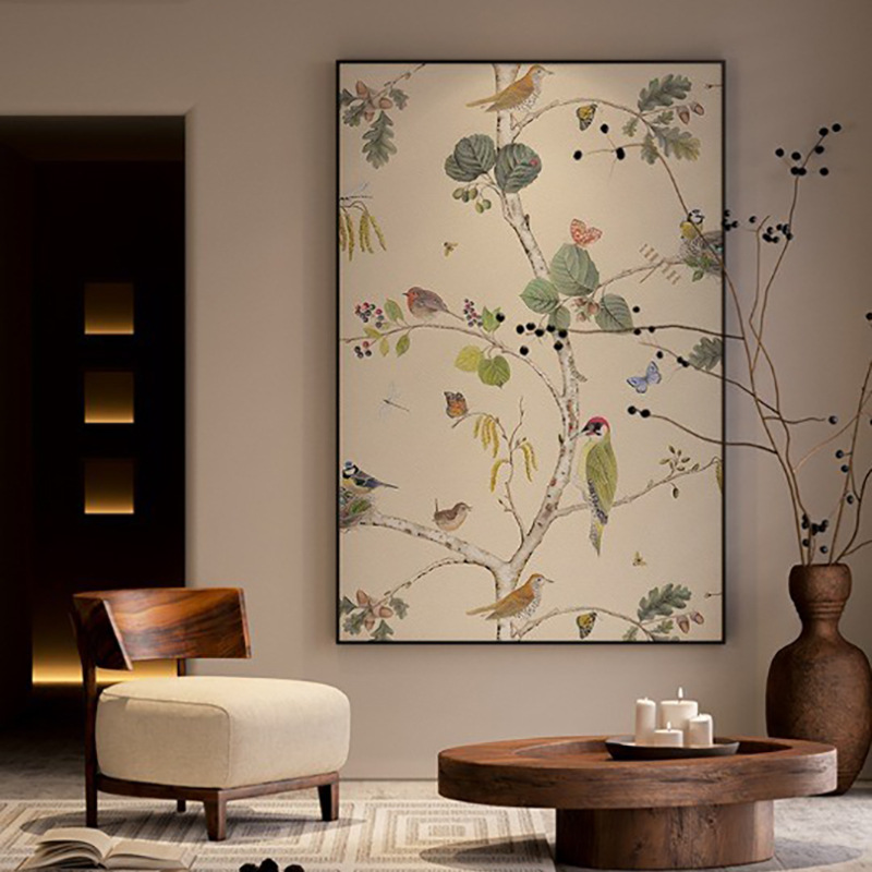 简约现代美式植物花鸟客厅入户玄关装饰画卧室床头壁画  竖版挂画图片