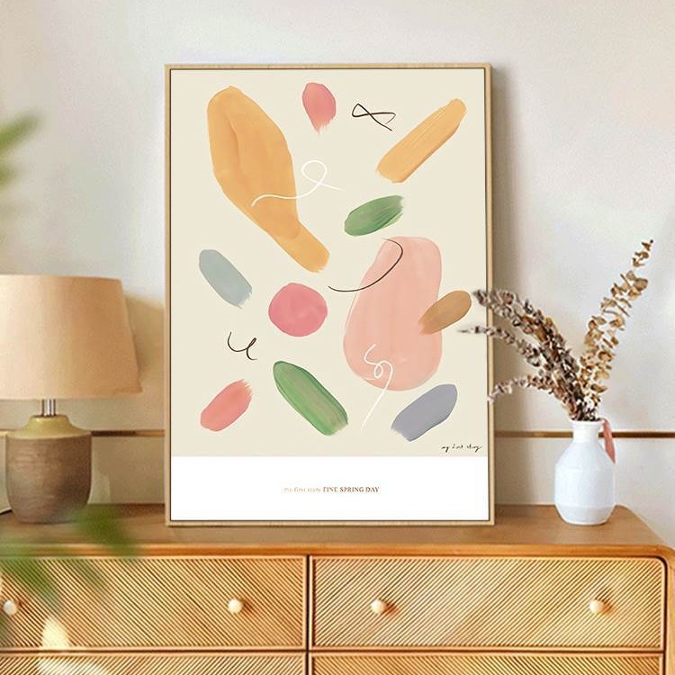 小清新日式抽象色块客厅装饰画卧室床头挂画北欧风餐厅壁画图片