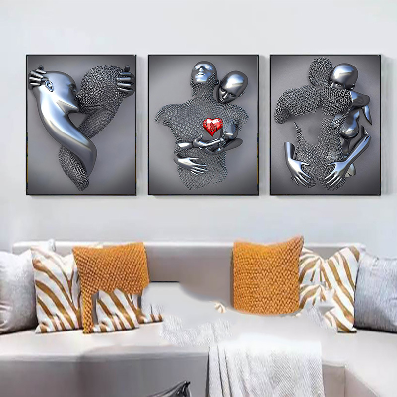 黑人美女挂画现代辣妹性感摩登美女三联装饰画金色非洲女人壁画