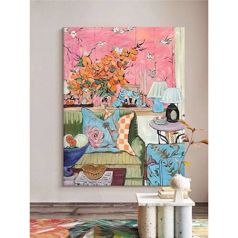 马蒂斯系列装饰画粉色系奶油风客厅沙发背景阳台温馨壁画挂画