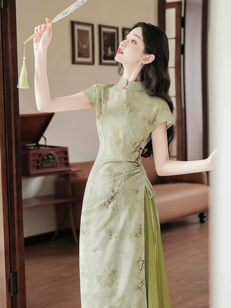 2024新款中国风改良旗袍连衣裙超禅意新中式仙优雅两件套短袖长裙