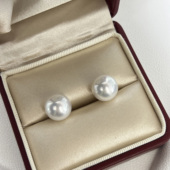 正圆亮大真爱迪生珍珠耳钉天然淡水18k金耳饰女2025新款 平替澳白