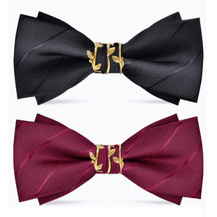 新郎结婚新中式酒红色连理枝领结伴郎黑色蝴蝶结婚礼订婚配饰