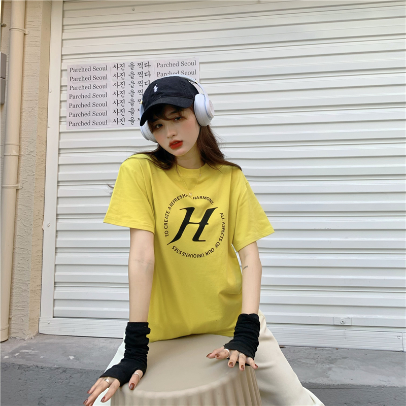 Real shot short sleeve T-shirt for women in autumn and winter