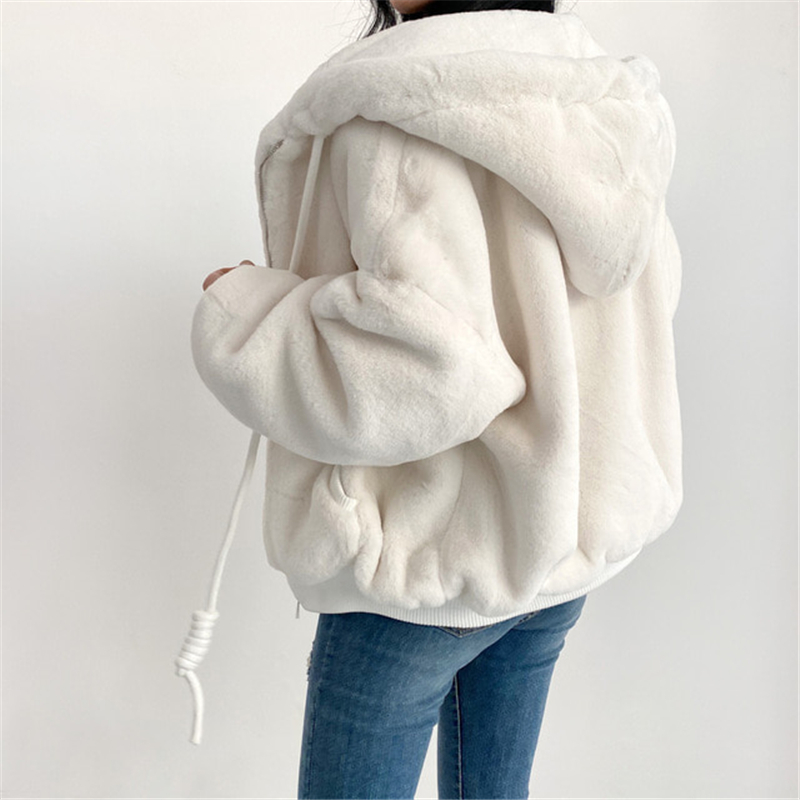 Real shot Plush salt hooded cardigan top winter 2020 new Korean version loose and lazy