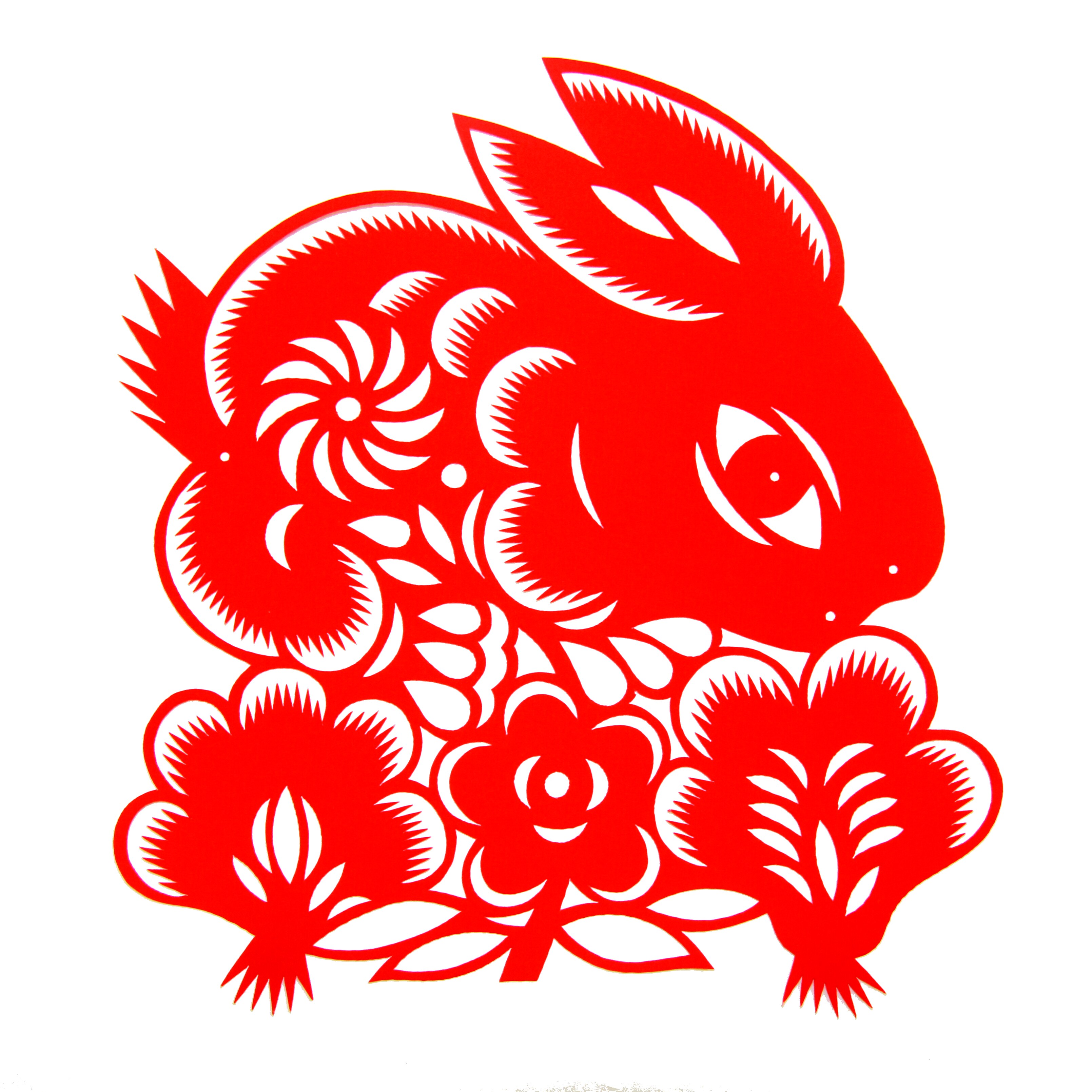 兔子剪纸窗花十二生肖红色新年春节兔年福字福贴非遗传统文化