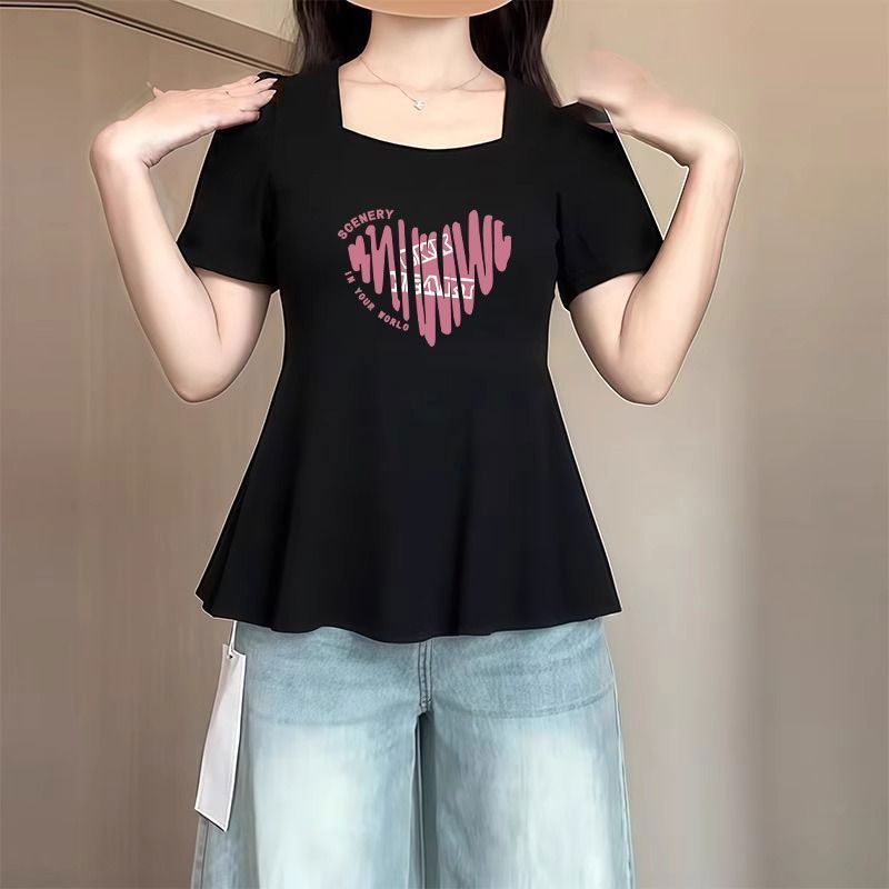 小个子微胖大码冰丝不规则短袖女夏季新款设计感宽松显瘦小众上衣图片