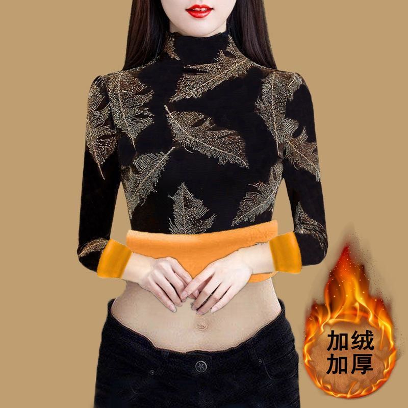 新款保暖内衣女士宽松加绒加厚中老年人妈妈秋衣中高领打底衫冬季