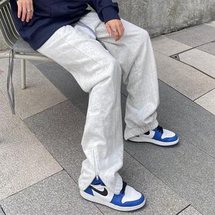 ICEREVERIE 国潮 雪花灰380g纯棉基础宽松休闲束脚拉链运动卫裤