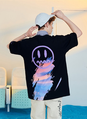 清仓福利BEASTER小恶魔笑脸短袖T恤潮牌情侣印花宽松潮流纯棉夏季