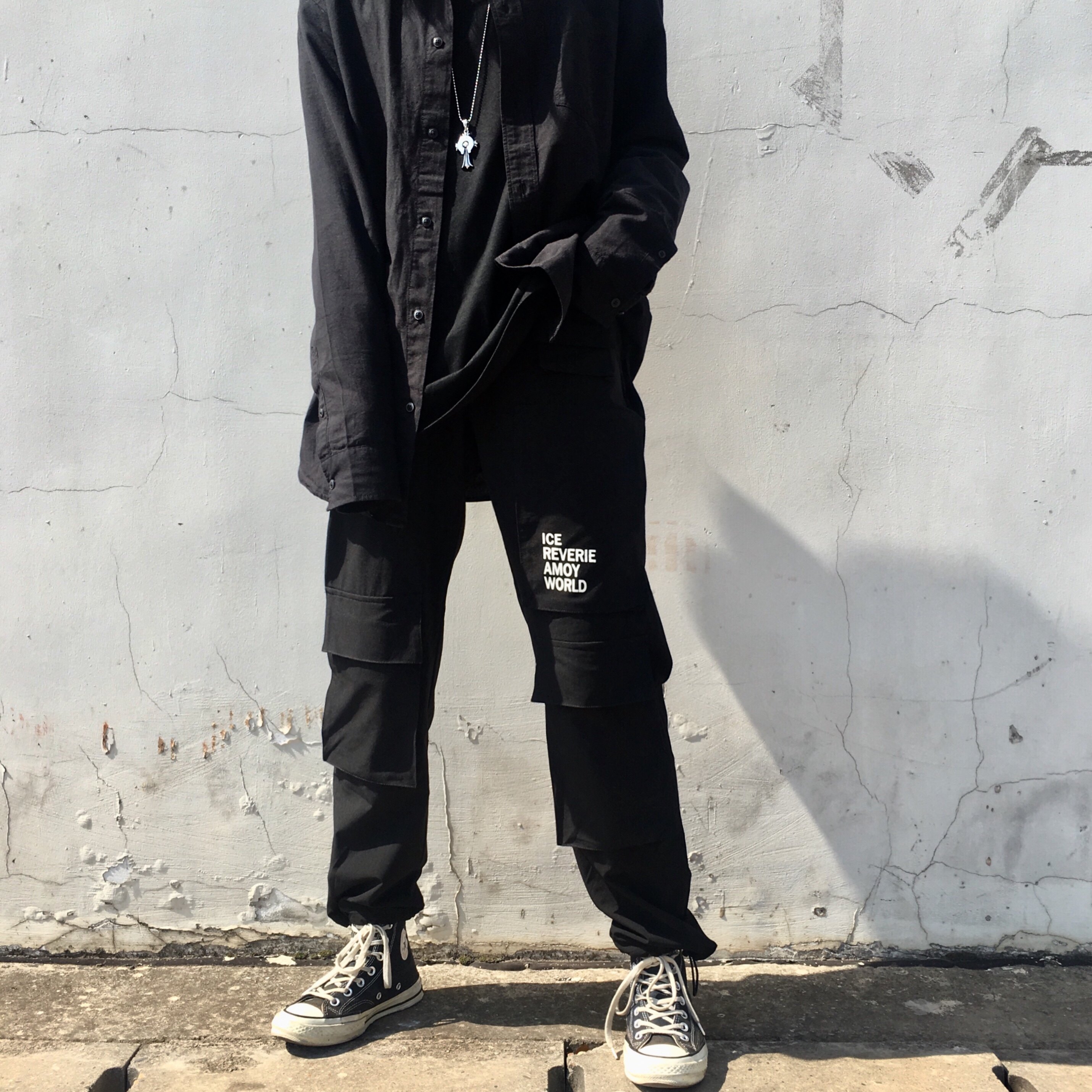 潮牌icereverie嘻哈街舞国潮男女多口袋滑板抽绳工装束脚裤裤子