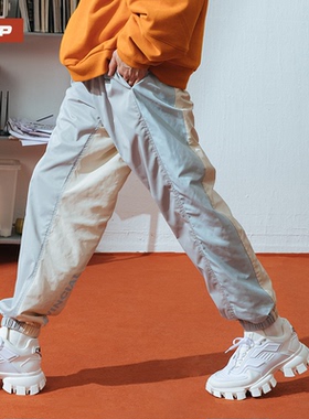 清仓福利  FYP拼接撞色薄款抽绳宽松束脚裤嘻哈运动裤男女国潮