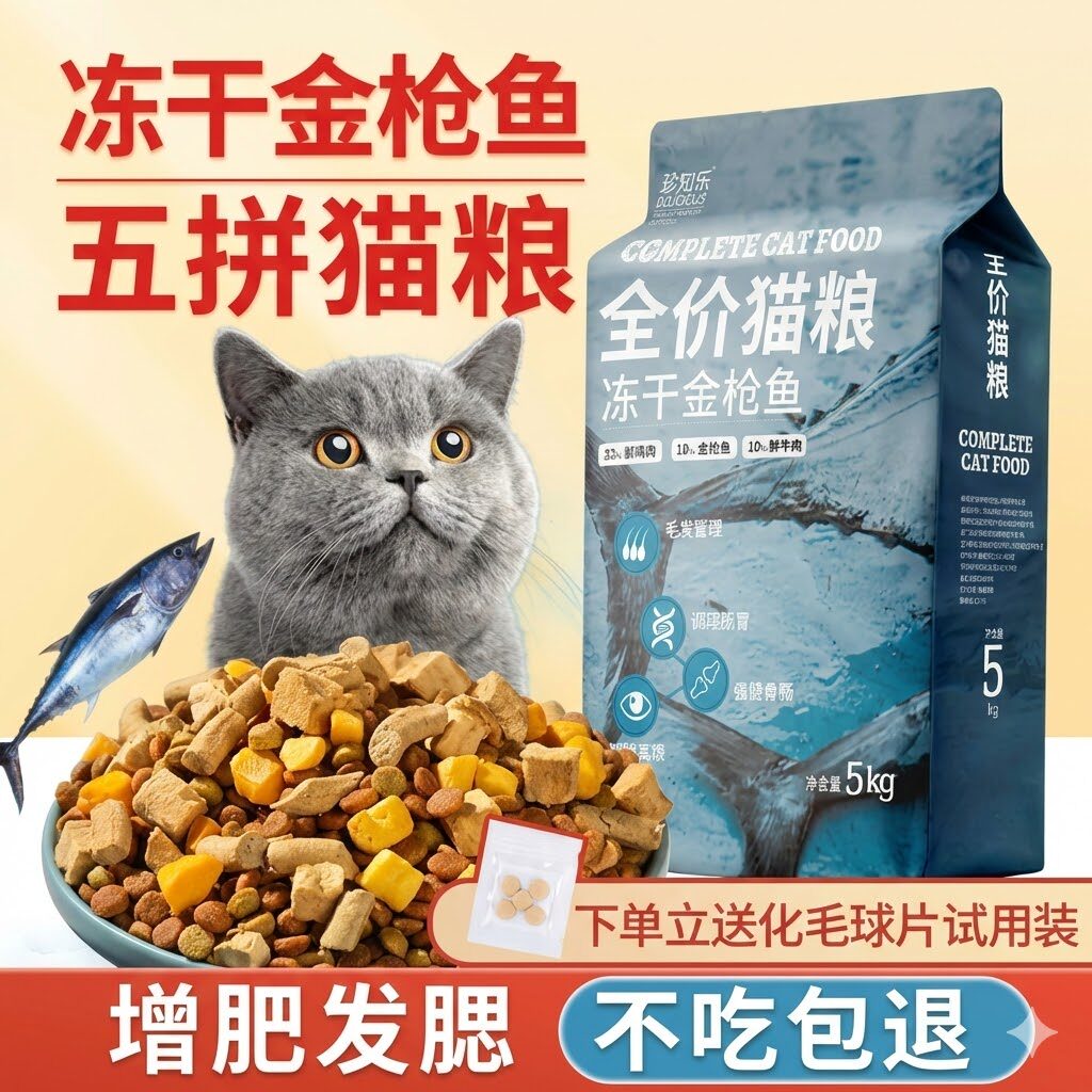 珍知乐冻干猫粮10斤装成猫5kg幼猫生骨肉增肥营养发腮全价通用型