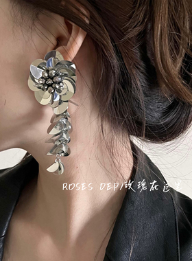 ROSES DEP/玫瑰在这里 高级感法式花朵流苏耳饰夸张长款耳环女