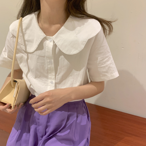 Three color Ruffle collar short sleeve shirt