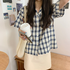 Realistic retro Plaid short sleeve shirt