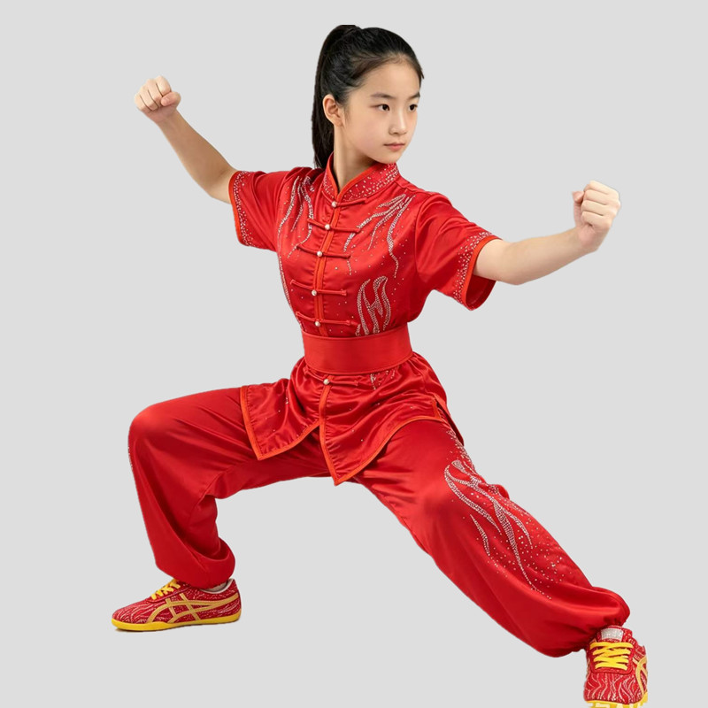 闪亮烫钻成人儿童武术表演竞赛比赛服装套路体考彩衣服装男女款