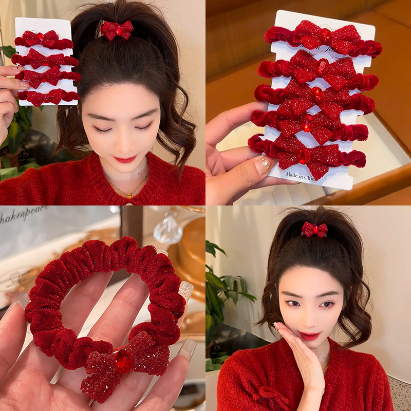 新年发饰红色蝴蝶结头绳儿童发圈