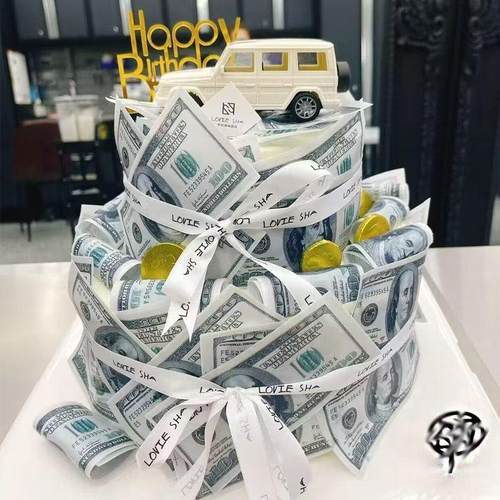 蛋糕装饰摆件冷盘糯米纸蝴蝶美元红可卷烘焙定制仿真威化百元大钞