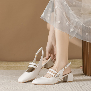 女法式 女后空一字扣玛丽珍单鞋 包头凉鞋 气质单鞋 胖脚宽脚大码 女鞋
