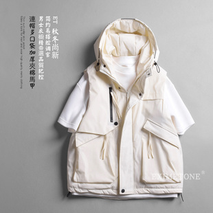 宽松休闲夹棉背心无袖 马甲2025秋冬装 外套 连帽山系风加厚工装 男士