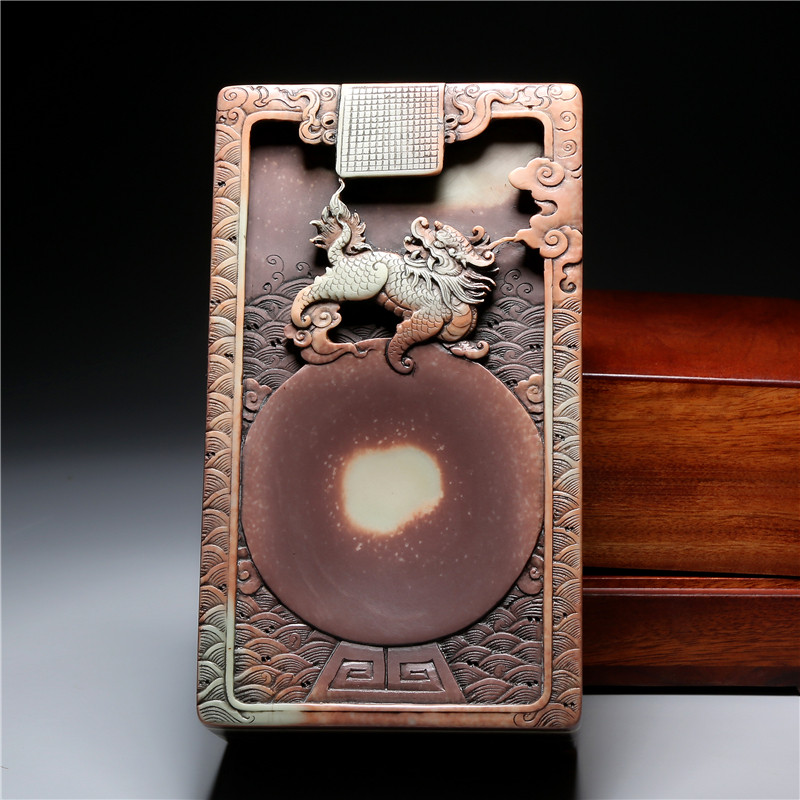 国家非遗 大师作品/麒麟砚/精品紫袍玉石砚台珍藏原石歙砚端文房