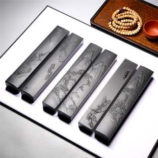 非遗大师设计山水镇尺老坑歙砚镇纸压条文房四宝书法用品礼盒礼品