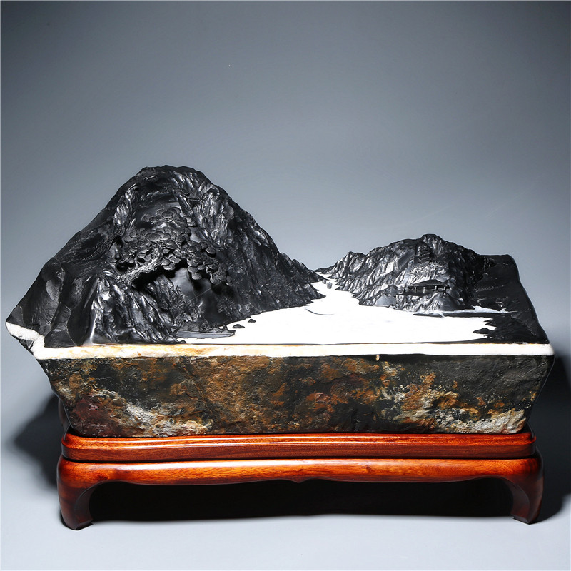 孤品名师作品大好河山 老坑原石砚台自然艺术高档文房歙砚端砚