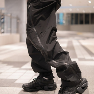 DGS拉链休闲裤防风工装裤潮流宽松微弹长裤黑色运动裤110902
