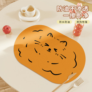 简约风小猫咪餐桌隔热垫双面革餐盘垫防油防烫小学生餐具垫子杯垫