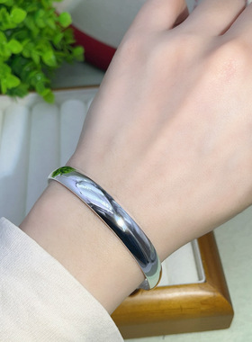 s999足银手镯女款贵妃泥鳅背光面推拉手环送婆婆长辈老人节日礼物