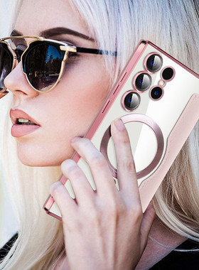 磁吸翻盖皮套适用三星S23ultra手机壳卡包s22+plus插卡galaxys放卡三星S24utral透明glaxysS24外壳u全包防摔