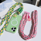 百搭新品 斜挎手机挂绳女长款 清新撞色马尾编织带旅游爬山套壳时尚