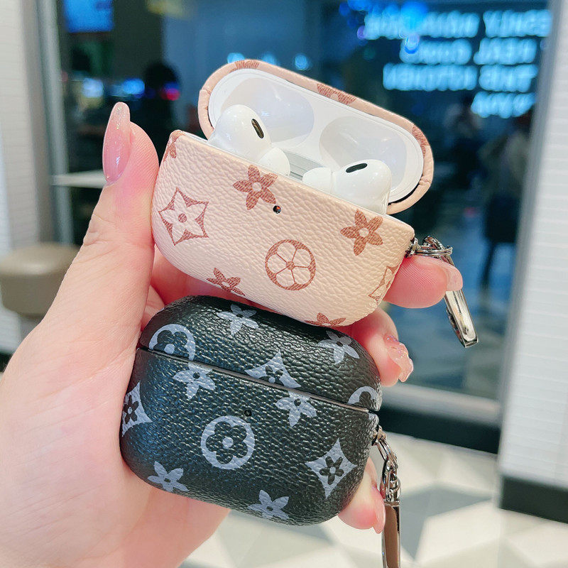 复古花纹皮质纹苹果Airpods4代耳机皮套保护套硬壳适用AirPods Pro2棕色AirPodspro3代男女款AirPods3高级感