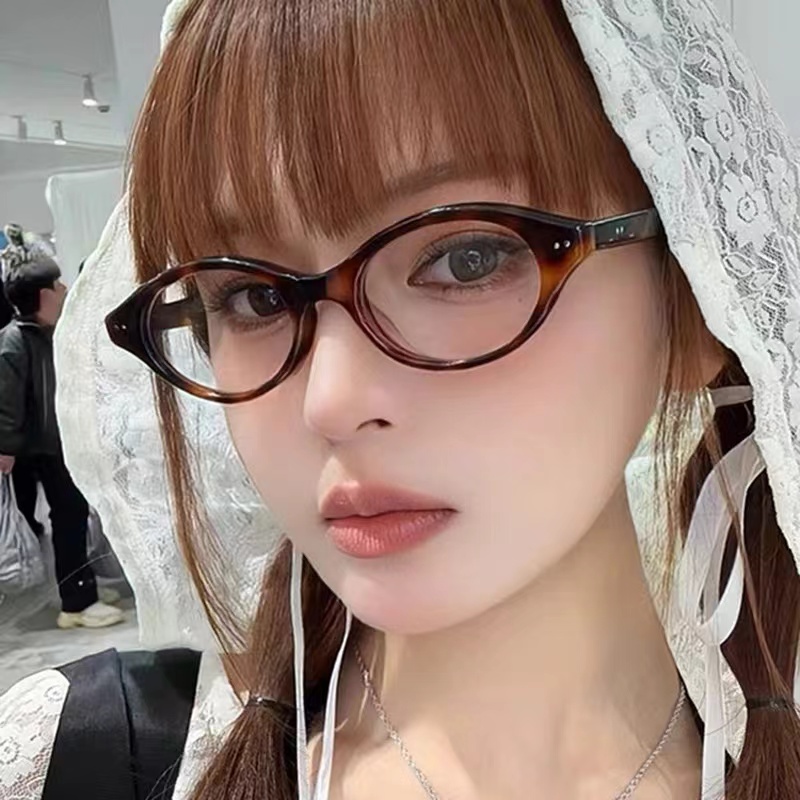 韩系gm椭圆猫眼黑框素颜神器眼镜