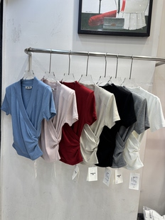 交叉元熙系交叉V领修身显瘦短袖上衣T恤女打底衫夏上新yuanxi