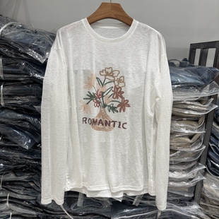欧货2026春夏季新款圆领花朵印花宽松休闲白搭内搭长袖T恤