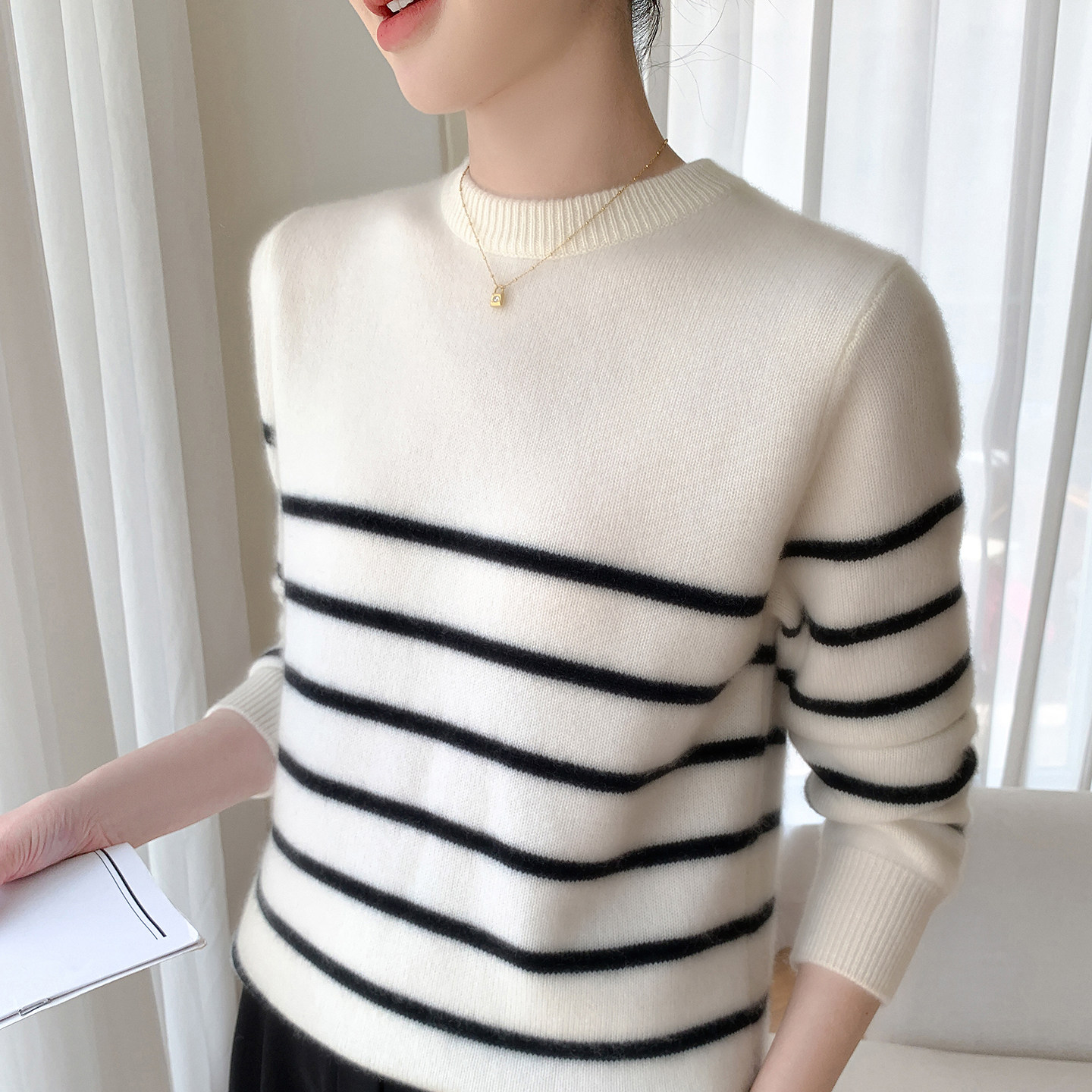 淘到宝了山羊绒条纹加厚女士毛衣
