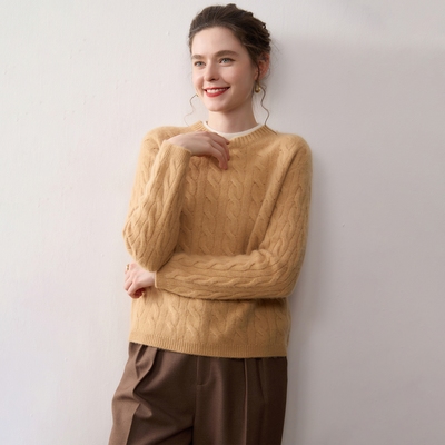 2025秋冬山羊绒衫女圆领毛衣拼色
