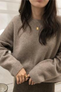 双股加厚纯色羊绒衫 新款 女圆领套头 2020秋冬季 慵懒风双股加厚