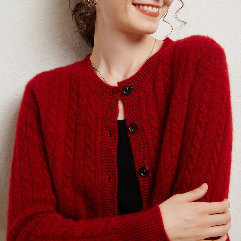 韩系~秋冬复古绞花圆领纯色山羊绒衫女士开衫套头加厚宽松大码,女装/女士精品,羊绒衫,淘宝优惠券,粉丝福利购,淘宝优惠卷